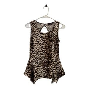 VTG Cheetah Leopard Animal Print‎ Top Size M Peplum Flared Waist Blouse Sexy Y2K